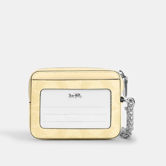New💛Coach Zip Card Case In Signature Canvas Light Yellow - Picture 2 of 2